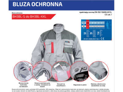 Bluza ochronna DEDRA BH3BL-XL, szara, Comfort line 190g/m2, rozmiar XL